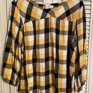 Cato Yellow and Black Plaid Blouse
